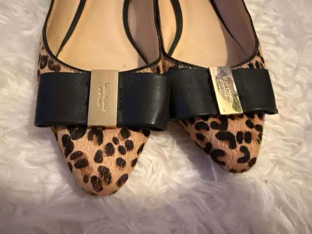 Kate Spade Nora Leopard Print Calf Hair Ballet Flats with Bow‎